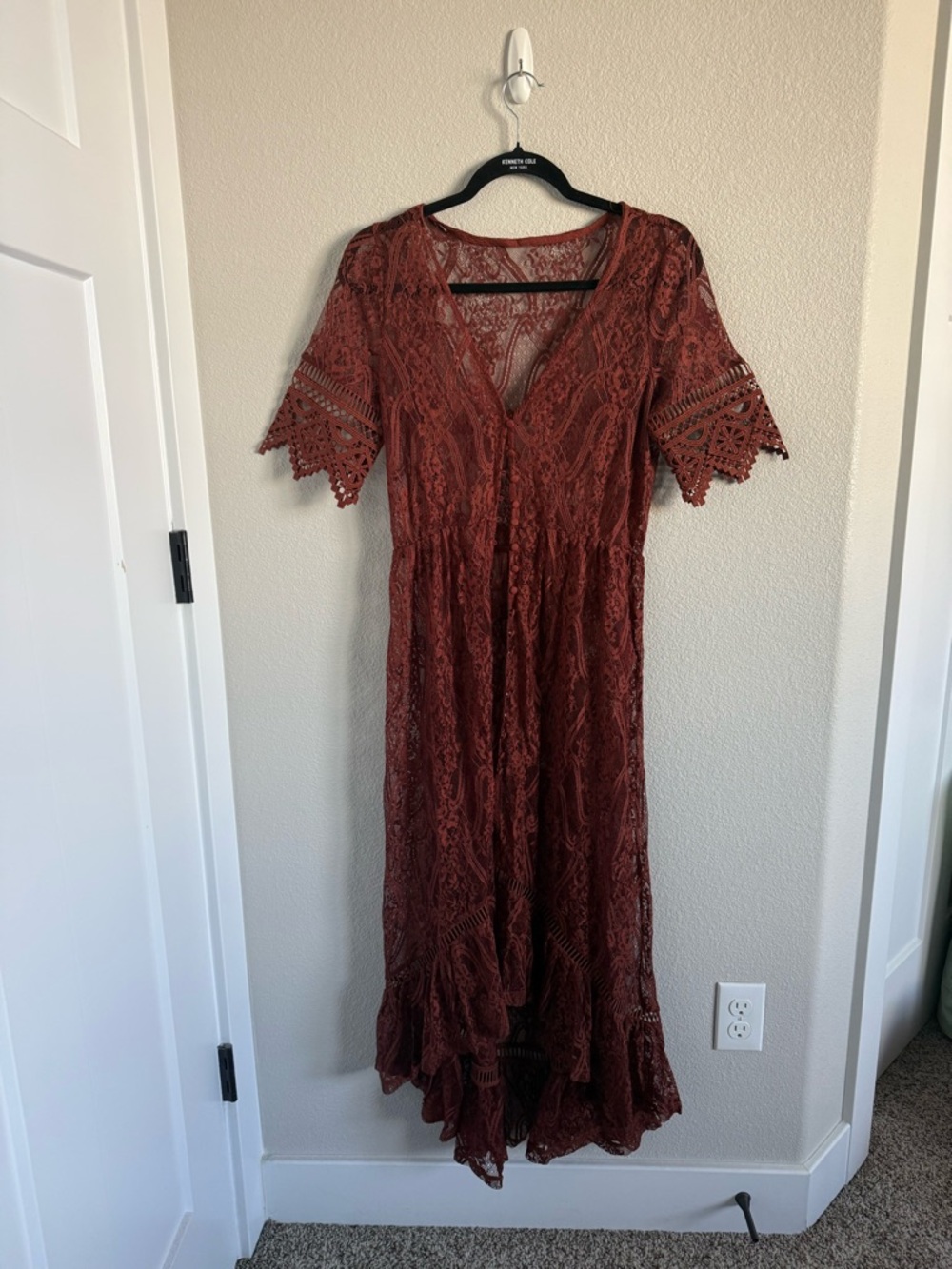 Women's Lace Midi Dress in Rust